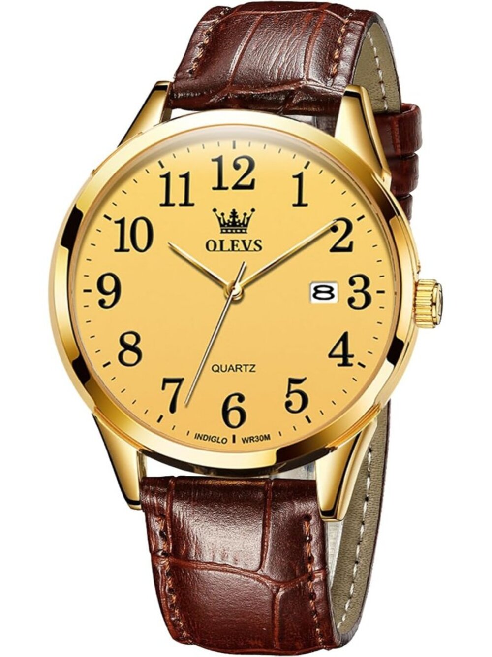 Men Brown Gold Face Analog Stainless Steel Roman Number Waterproof Classic Watch